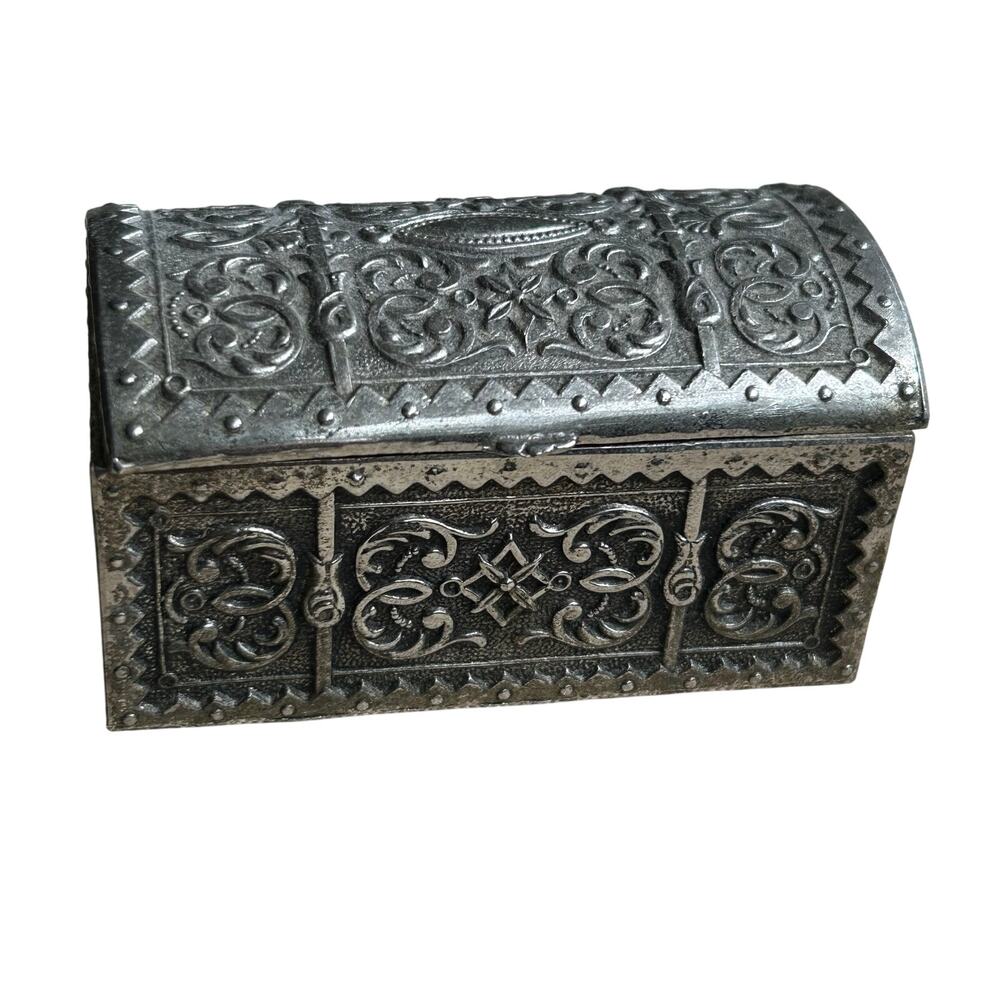 Antique Viking Decor Ornate Silver Decorative Box Made In Japan